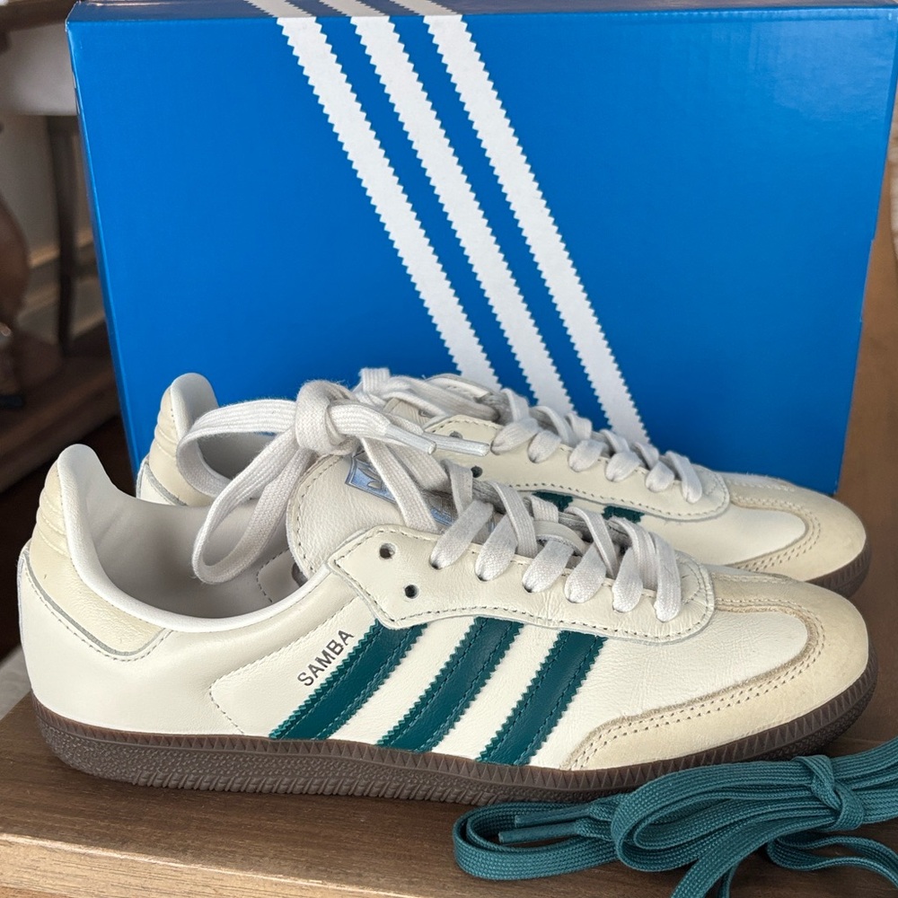 Adidas Samba OG Cream and Teal Sneakers